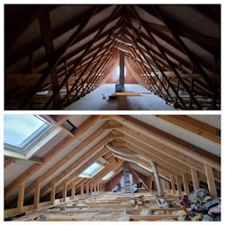 Transformation d'une charpente industrielle préfabriquée (W) avant/après à Wavre